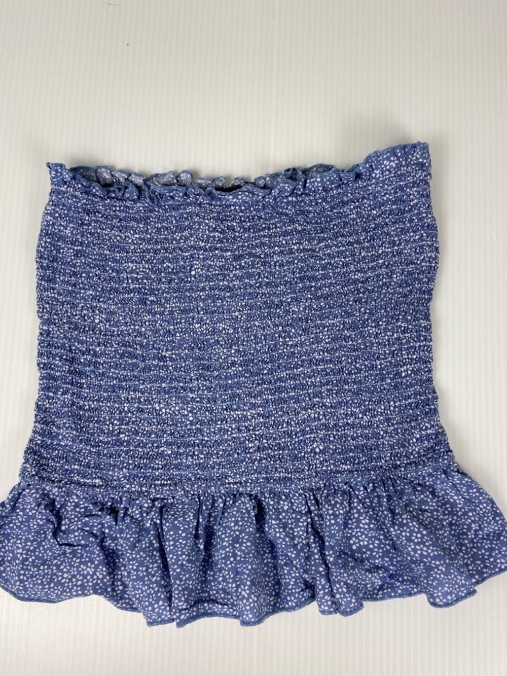 Windsor Coquette Y2K Blue Floral Smocked Tube Top Ruffle Bandeau Medium
